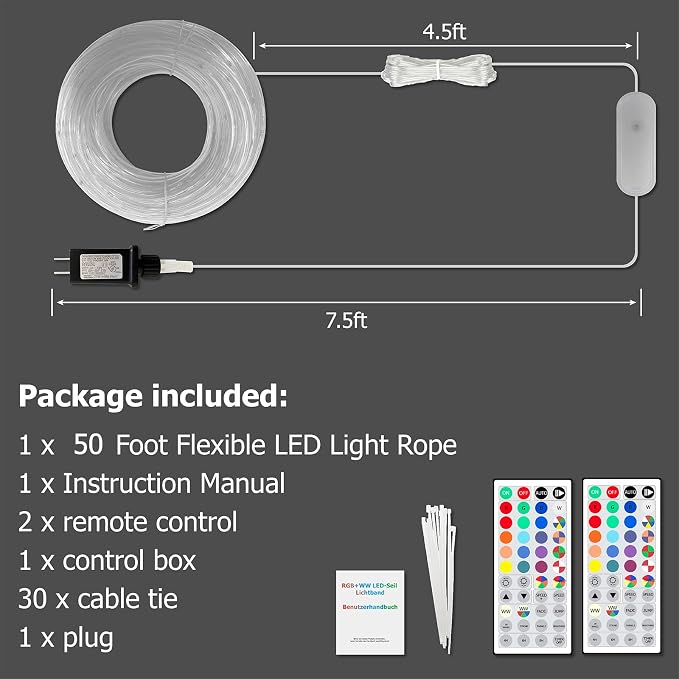 50ft Rope Lights for Outside, Memorial Day 4th of July Patriotic Decorations, Red White Blue Outdoor 25 Colors Fairy String Lights with 2 Remote, IP68 Waterproof Dimmable Strip for Christmas Decor