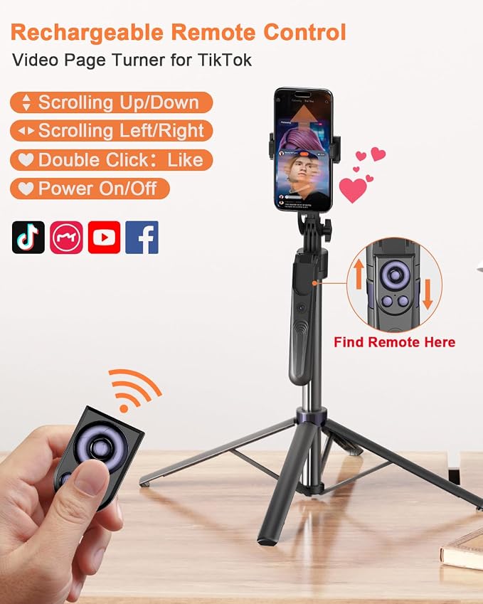 Yeaki 71” Auto Face Tracking Tripod for iPhone with Light,360° Rotating Phone Stand with Rechargeable Remote Control for TikTok Vlog Video Recording, Phone Tripod for Android Camera/GoPro/Ring Light