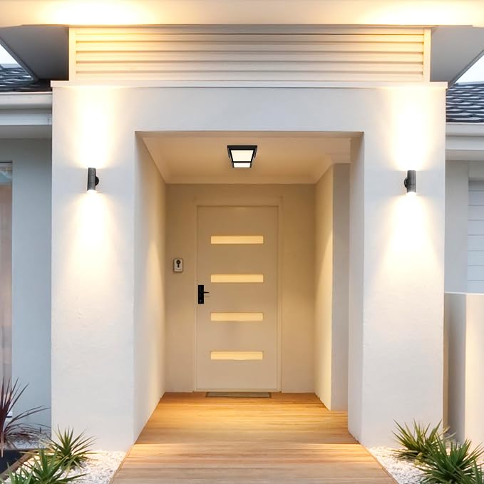 Maxxima 9" Black LED Outdoor Porch Ceiling Light Fixture, 1000 Lumens 3000K | Frosted Lens, 3000K Warm White, Wet Rated, Ideal for Entryway, Patio, Home Exterior