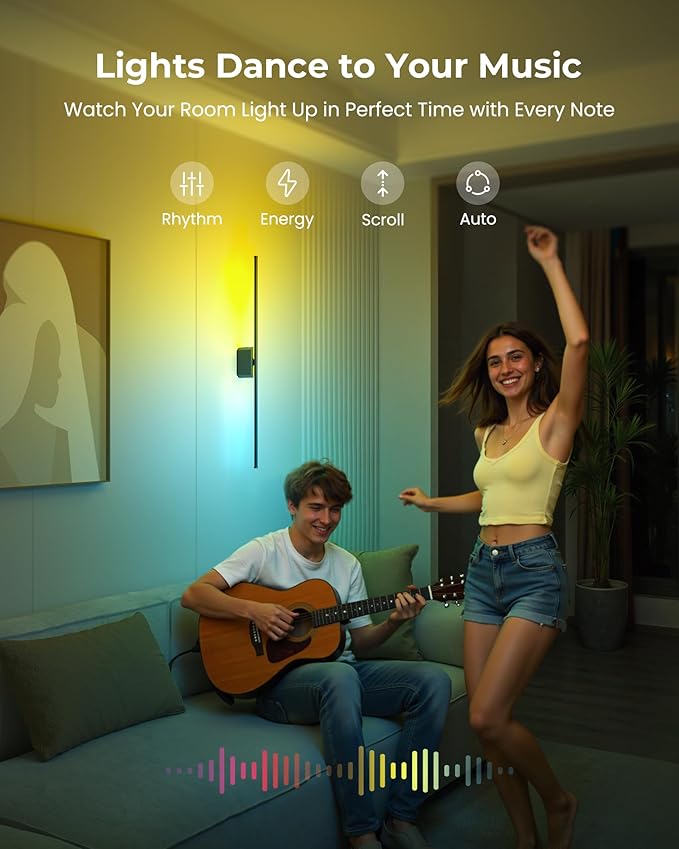 40 Inch Battery Operated Wall Sconces Set of 2, 12000mAh Rechargeable Smart Wall Lights with APP Control & Remote, Color Changing, Music Sync, Scene Modes, Wireless Wall Lamps for Living Room, Bedroom