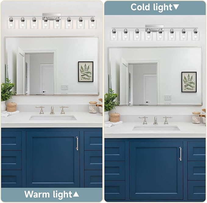 Modern Brushed Nickel 8 Light Bathroom Light Fixtures,52 inch Vanity Lights for Bathroom with Clear Glass, Bathroom Light Fixture for Mirror Kitchen Living Room Hallway Cabinet Porch