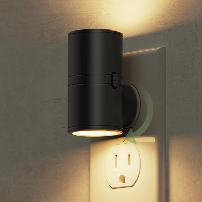 L LOHAS LED Night Light, Night Lights Plug into Wall, Dimmable Nightlights | 50/100LM, Soft White 3000K, Light Sensor, Rotating Nightlight Plug in, Adults Hallway Bedroom Bathroom,[Black Shade,1Pack]