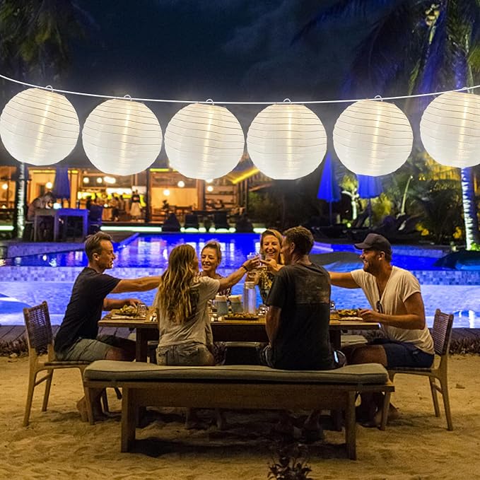 Lantern String Lights Outdoor, 27.5FT White Lantern String Lights Plug in with 10 Nylon Lanterns and G40 LED Bulbs, Hanging Light Strings Waterproof for Indoor Bedroom Outdoor Patio Wedding Party