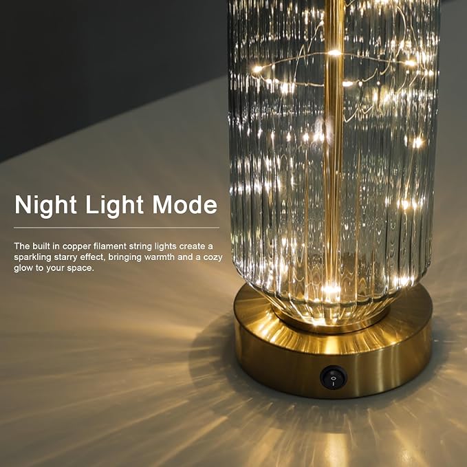 24.5" Bedside Table Lamps Set of 2, Blue Coastal Nightstand Lamps with Night Light, USB A+C Charging Ports, Glass Lamps for Bedroom, Living Room, End Table (2 Bulbs Included)