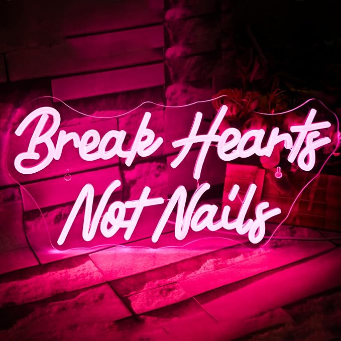 Break Heart Not Nails Neon Sign for Wall Decor,Neon Light Pink LED Neon Light for Bedroom Nails Salon Beauty Room Shop Decoration Gift