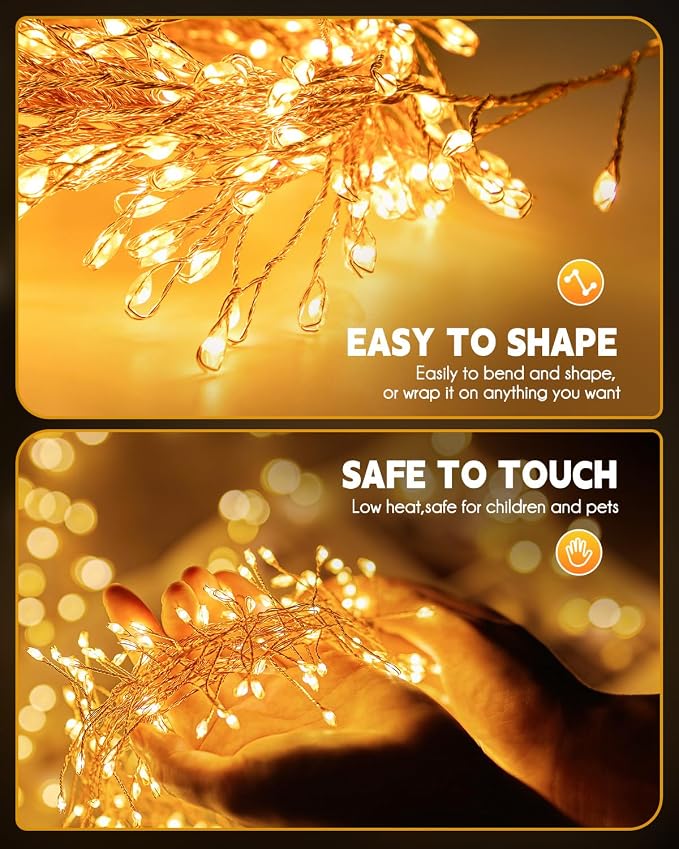 240 LED Solar Fairy Lights Outdoor Waterproof IP65, 20FT 8 Lighting Modes | Solar Christmas Lights Outdoor Waterproof Cascading Twinkle Lights Balcony Garland Patio Christmas Decorations, Warm White