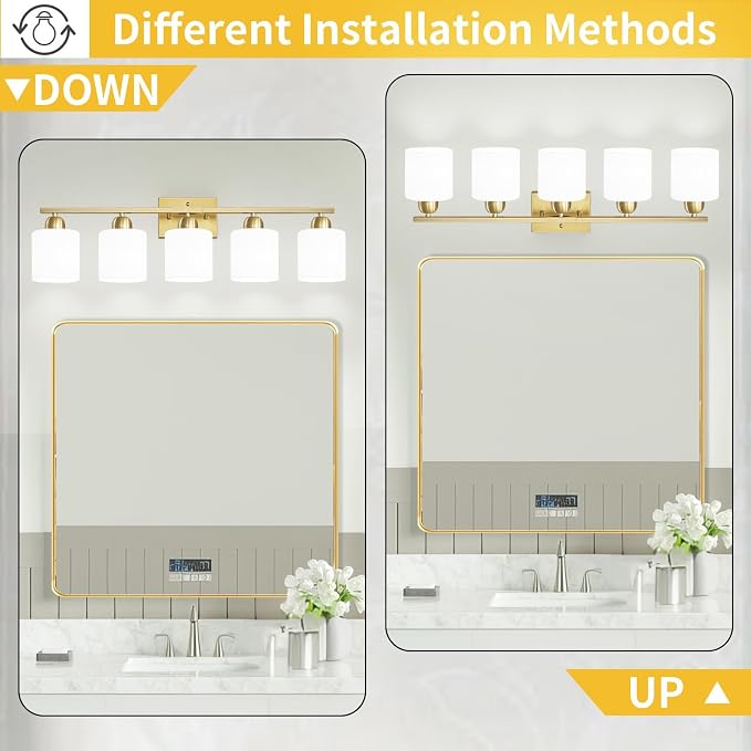Bath Vanity Lights for Mirror, Restroom Lights Fixtures with Milky White Frosted Glass Shades,Bathroom Over Sink Light Fixtures, Bathroom Light Fixtures Over Mirror