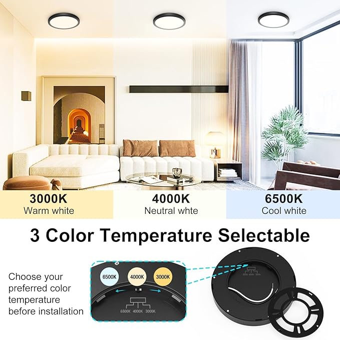 libtit Black Flush Mount Ceiling Light, 15W 1500Lm Thin Flat LED Lighting Fixture for Ceiling, 3000K-4000K-6500K & 7 Inch Modern Recessed Ceiling Lamp for Closet Kitchen Laundry Hallway