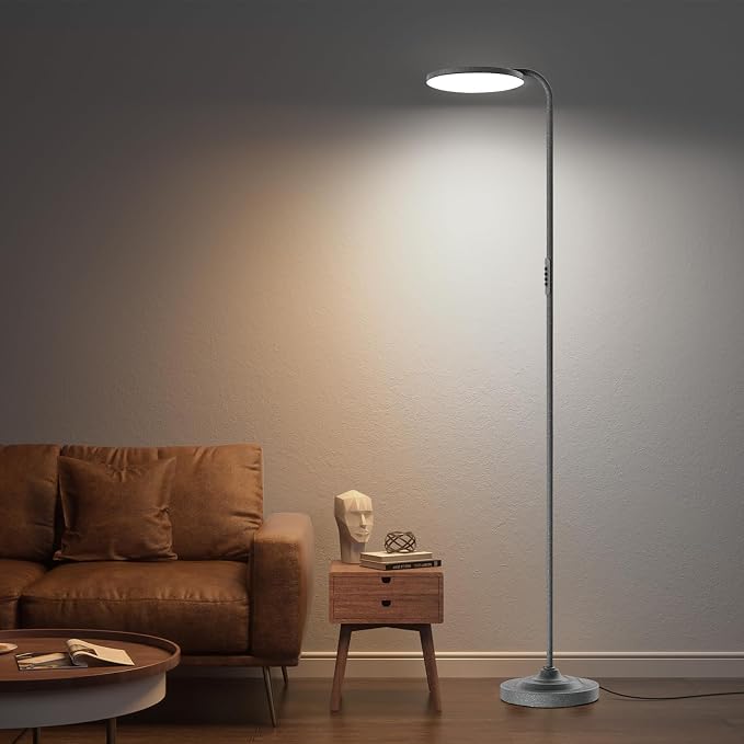 36W LED Floor Lamp, Super Bright Standing Lamp, Modern Stepless Dimmable Torchiere Tall Lamp with Remote Control, 350°Rotating Head Reading Floor Lamp for Living Room, Bedroom, Office