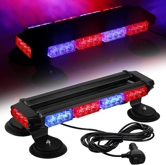 ASPL 16.8 Inch LED Strobe Flashing Light Bar, 26 Flashing Modes High Intensity Emergency Hazard Warning Beacon Lights with Magnetic Base for Car Trucks Trailer Roof Safety (Red Blue Red Blue)