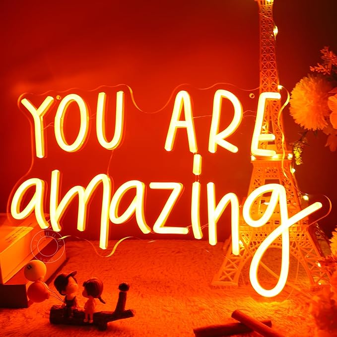 SYLHOME Orange You Are Amazing LED Neon Light Sign 5V Girls Boys Bedroom Living Room Classroom Wall Decor Sign Hanging Smart Birthday Decoration USB 16.9" X 10.6"