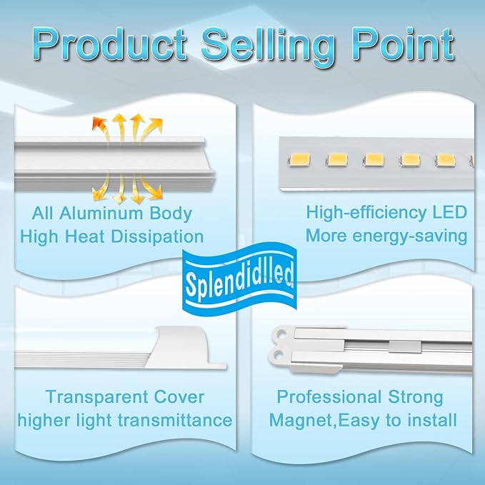 4FT Magnetic LED Retrofit Kit,Recessed T8T10Fluorescent Light Retrofit LED Light Tube,Panel Light,Troffer Quick Retrofit LED Light Kit ,No Professional Tools Required,36w, 5000K White light (2 pack)