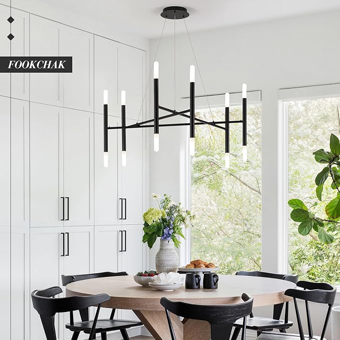 12 Light Black Chandelier Modern Kitchen Chandeliers Adjustable Arms Chandeliers Light Fixture Over Dining Table Comtemporary Metal Hanging Lights Fixture for Bedroom Entry Bathroom, G9