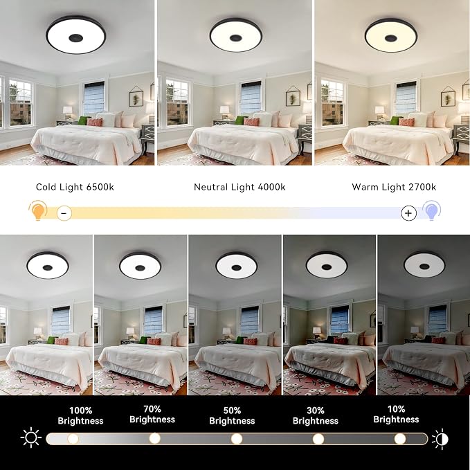 Black Waterproof LED Flush Mount Ceiling Light Fixture,with Bluetooth Speaker,11 Inch,18 watt,Dimmable Music Lamp,RGB Color Changing Light with Remote Control,for Bathroom,Shower,Bedroom