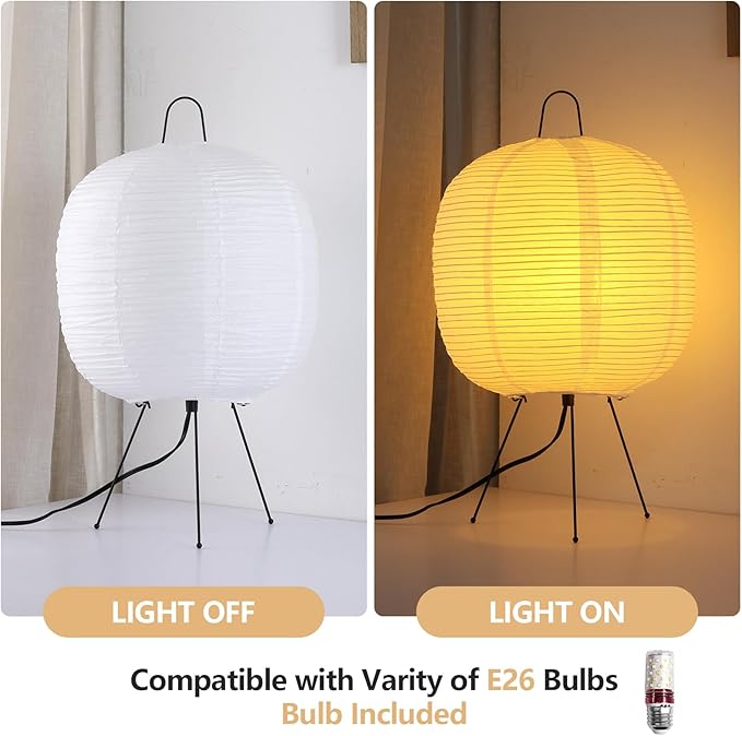 Rice Paper Lamp, Japanese Lantern Lamp for Wabi-Sabi Decor and Cozy Ambiance, Noguchi Paper Table Lamp for Bedroom, Living Room