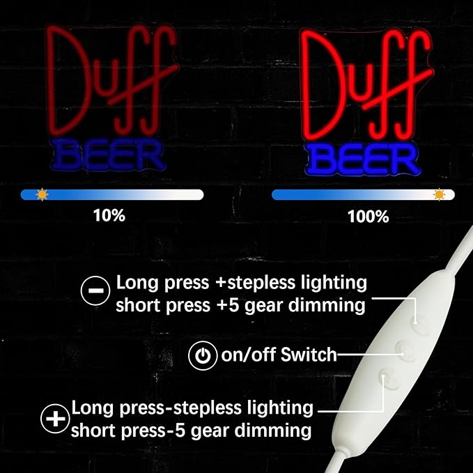 Duff Beer Neon Signs Homer Simpsons Sign Dimmable Cartoon Wall Decor for Bar Club Cafe Restaurant Bedroom Party Home Man Cave Gift for Boys Girls Fans
