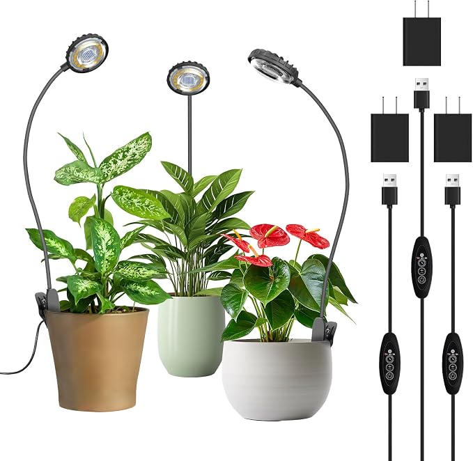 Mini Clip Grow Light for Indoor Plants, small grow light Full Spectrum | 4-level dimmable 4000K full spectrum LED clip grow light for indoor plants,Flexible 20-inch gooseneck with anti-slip clamp