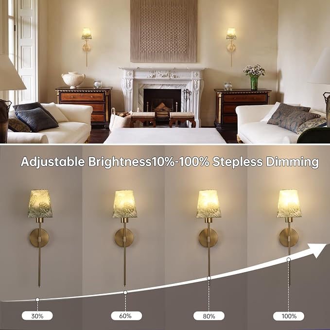 Shenmoyl Battery Operated Wall Sconces Set of 2, Flower Pattern Shade 5000 mAh Rechargeable Bulb with 12 RGB Colors Dimmable Wall Sconce for Living Room Bedroom
