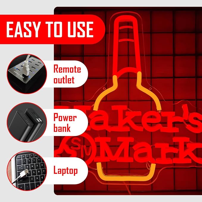 Maker Mark Whiskey Neon Sign for Wall Decor Bar Neon Sign for Man Cave Neon Led Sign Dimmable Neon Light Up Sign for Beer Bar Pub Business Man Cave Club Party Gift