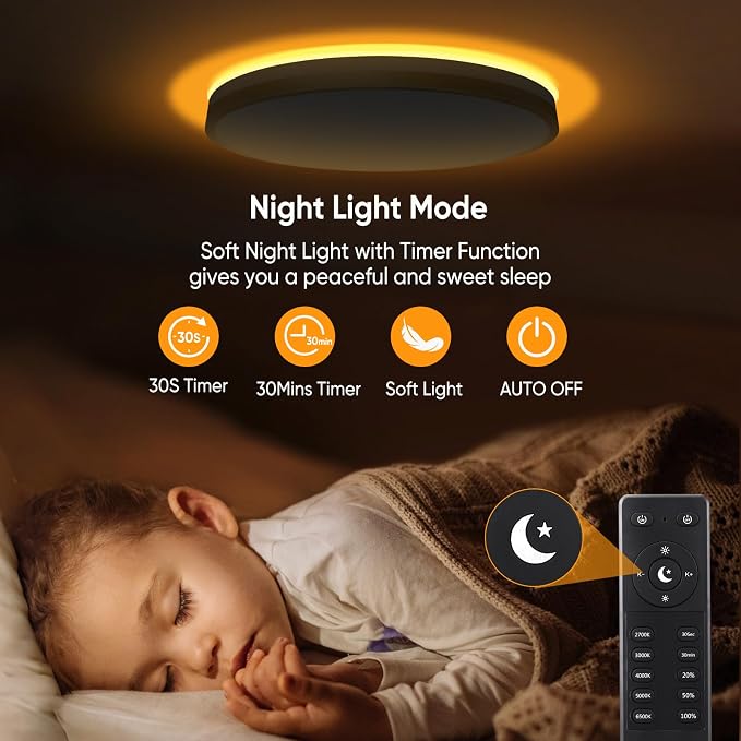 13 Inch Flush Mount Ceiling Light with Remote Control & Night Light, 5CCT Dimmable Ceiling Light Fixture, 25W 2500LM 2700K-6500K Adjustable LED Ceiling Lights for Bedroom Kitchen, White Gold
