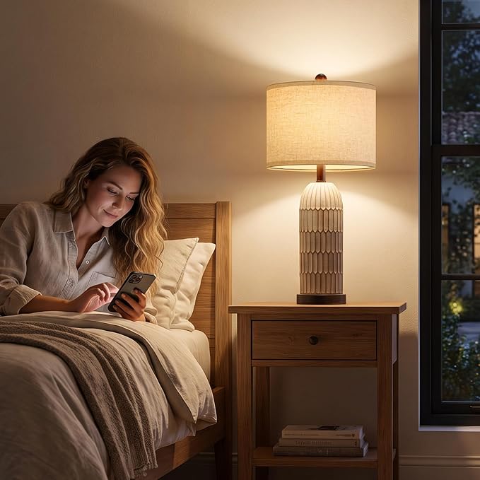 26" Bedside Table Lamps Set of 2, Farmhouse Lamp with USB,Dark Brown | Vintage Nightstand Lamp for Bedroom, Retro Design, Home decor for living Room, Nursery, Home Office, End Side table, Hallway