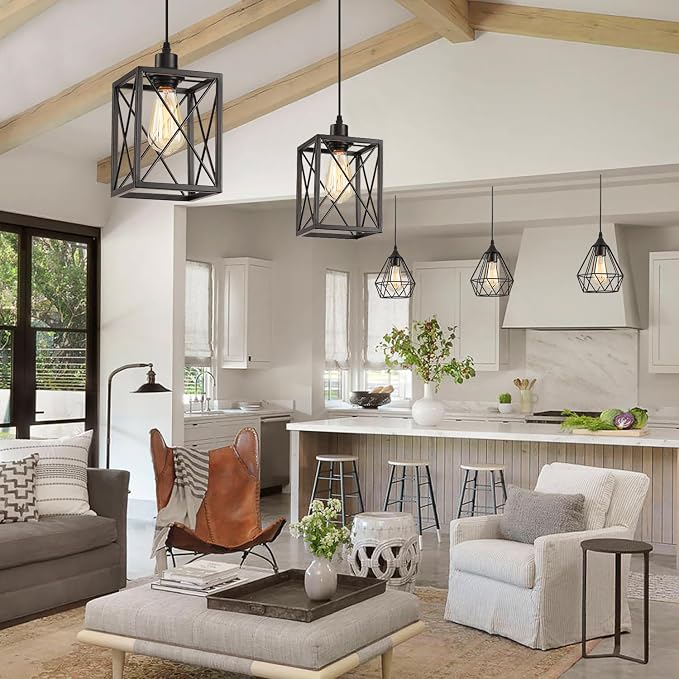 Black Pendant Lighting Modern Pendant Light, Adjustable Pendant Light Fixture,Pendant Lights Kitchen IslandLight (1 Pack Square Pendant Light)