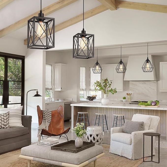 Black Pendant Lighting Modern Pendant Light, Adjustable Pendant Light Fixture,Pendant Lights Kitchen IslandLight (3 Pack Square Pendant Light)