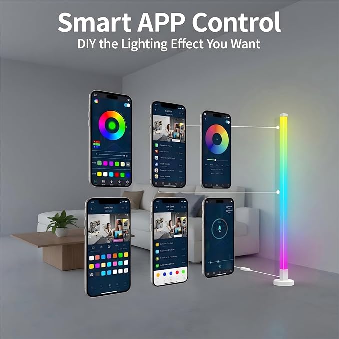 Corner Floor Lamp, Smart RGB LED Corner Lamp with App & Remote Control, 16 Million Colors & 200+ Scene Modes, DIY Assembly Standing Ambient Lighting for Living Room, Bedroom, Gaming Room