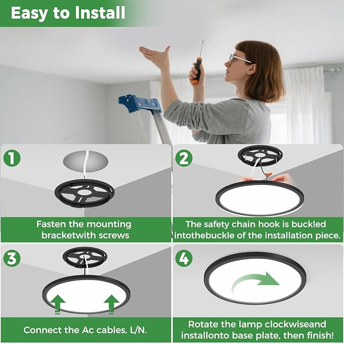 zemty 4Pack LED Flush Mount Ceiling Light, 9Inch 18W Dimmable Ceiling Lights Fixture, 5 Color Temperatures (3000K-6500K) Black Round Ceiling Lamp for Bedroom, Kitchen, Hallway,Bathroom