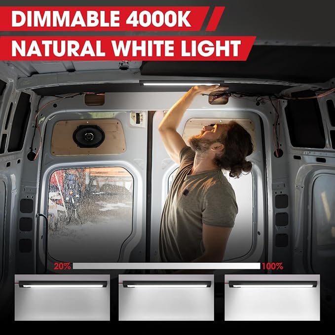 12 Volt LED Lights, Enclosed Trailer Light, RV Interior Lighting, 4000K String Lights for Trailer, Truck, Van, RV(2Pack, Black, with 2 Tapes)