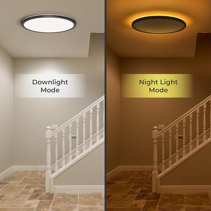 Matane 12in LED Flush Mount Ceiling Light Fixture with Remote Control, Nightlight 2000K Warm, 24W 3000K-6500K Adjustable, Wired Low Profile Ceiling Lights for Bedroom, Kitchen, Living Room Black