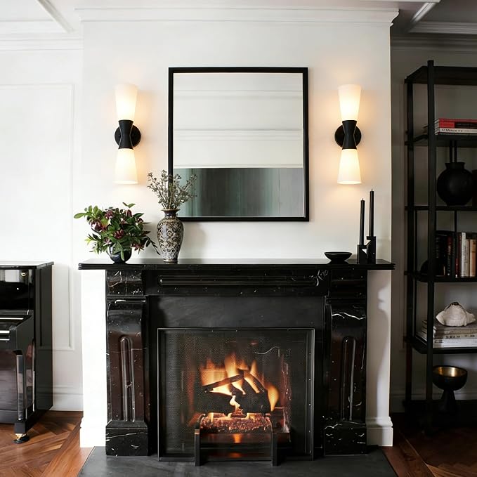 Bathroom Wall Sconce, Modern Indoor Vanity Light Fixtures 17", Up Down Lighting, Wall Mount Lamp for Living Room Bedroom Hallway Stairway Fireplace Mirror E26 Base 1PC White&Black