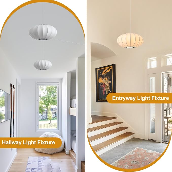 11.8in Plug in Pendant Light Small Lantern, White Imitation Silk | Plug in Hanging Lamp Wabi Sabi Japanese Bubble Lantern Pendant Chandelier for Living Dinning Room Kitchen Island Bedroom 1PK