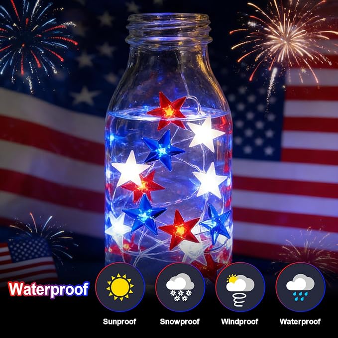 Red White and Blue Patriotic String Lights, 33FT 100 LED Plug in Fairy Lights with 16 Lighting Modes & Timer, 4th of July Decorations for Independence Day Memorial Day Home Garden Decor