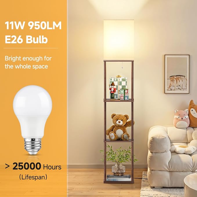 SHINE HAI Floor Lamp with Shelves, 3-Tier Square Modern Shelf Lamp | 3CCT Bright Bulb Included, Tall Standing Lamps for Living Room Bedroom Office