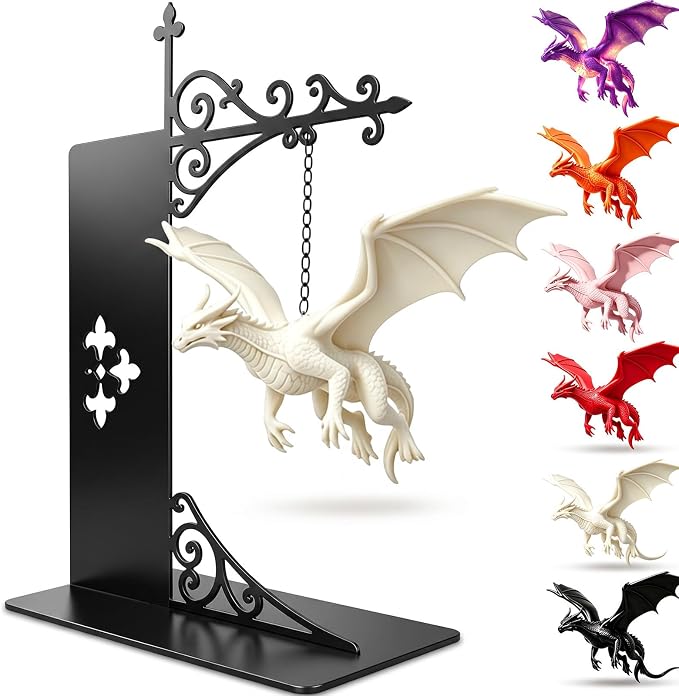 Magical Floating Dragon Bookshelf Lamp, Warm LED Dragon Night Light, Fantasy Gothic Bookend Decor, Reading Nook Ornament, Gift for Book Lovers & Fantasy Fans，White