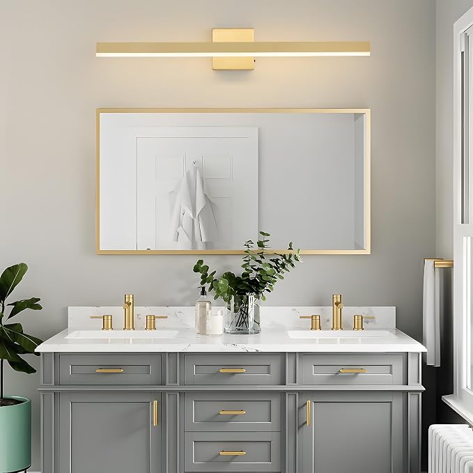 Gold Bathroom Vanity Light Fixture 31.5'' 20W Dimmable 5CCT LED Hardwired | Bathroom Light Fixture Over Mirror, Bathroom Wall Sconce, Rust-resistant, ETL Certificated, 2700K/3000K/3500K/4000K/5000K