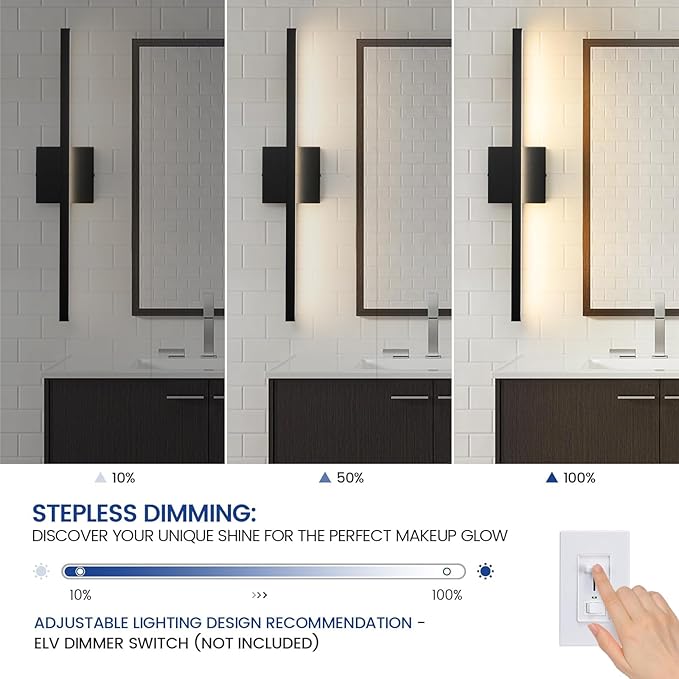 Black Vanity Light Fixtures for Bathroom - 23.6 inch Dimmable Modern Bathroom Light Fixture Over Mirror 5CCT Adjustable Wall Sconce Lighting Fixture LED Vanity Lights Bar