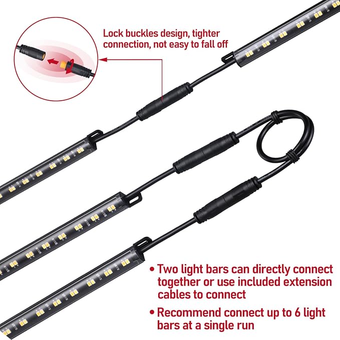 TORCHSTAR 4pcs 12 Inch LED Safe Lighting Kit, Rocker Switch, 5CCT | Dimmable, UL Power Adapter, Input 100-240V, Linkable Gun Safe Light Bars, 600LM, for Under Cabinet Locker Closet Showcase