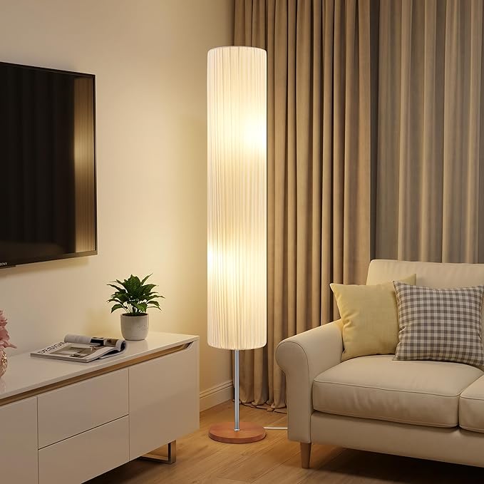 Floor Lamp for Living Room, Color Temperature Adjustable Column Tall Lamp, Standing Lamp Corner Floor Lamp for Bedroom-White Coloth Shade(Bulbs Included)