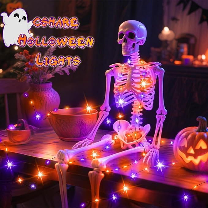 Orange and Purple Fairy Lights Battry Operated with Timer, Halloween String Lights for Outside 16.4ft 50LED Indoor Outdoor Halloween Decorations Garland Party Patio Garden Yard 2 Packs