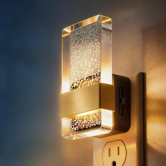 LED Night Lights Plug Into Wall, 0-100LM Dimmable Nightlight | Bubble Decorative Night Light with Dusk-to-Dawn Sensor, Wall Sconce-Style Design Nightlights for Bathroom, Hallway,Stairway