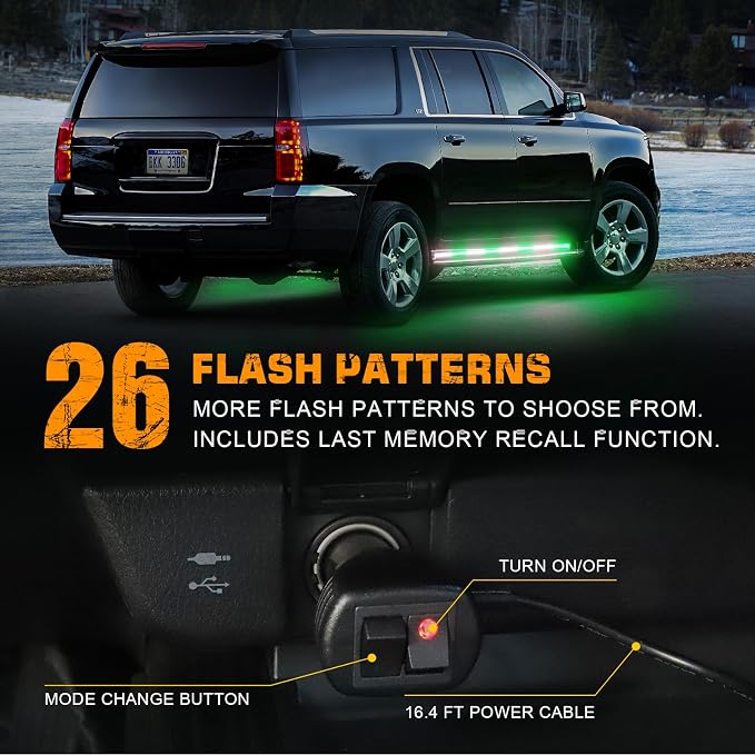 2PCS 70 inch Running Board Strobe Lights 864 LED Emergency Lights | Exterior Green White Flashing Warning Hazard Caution Safety Light Strip for Tow Plow Trucks Construction Vehicles Pickup