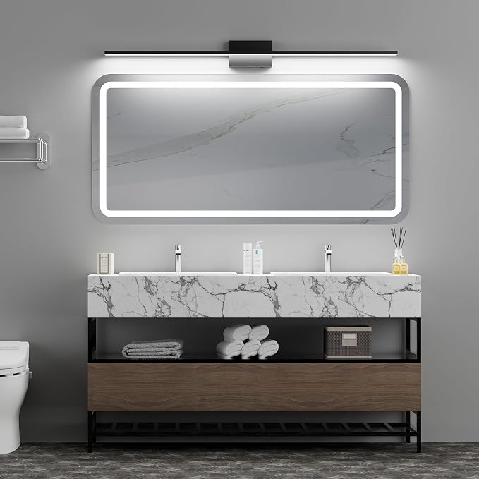 Ralbay 5 Color Temperature Dimmable Mdoern Black Vanity Light for Bathroom Lighting 48inch Acrylic LED Modern Black Bathroom Wall Lighting Fixtures Over Mirror