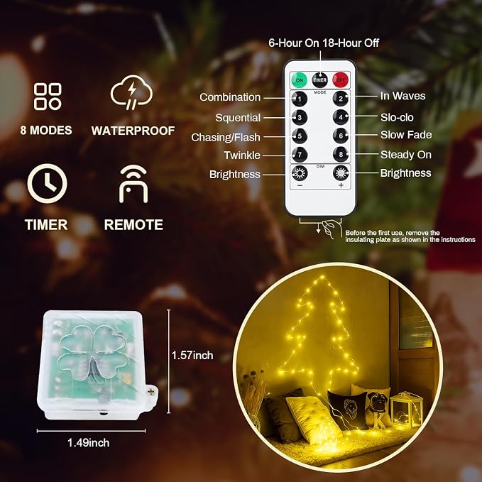 6 Pack Fairy Lights Battery Operated with Remote Timer 8 Lighting Modes,7ft 20 LED Waterproof Mini String Lights for Halloween Christmas Table Centerpieces Bedroom Decorations,Yellow