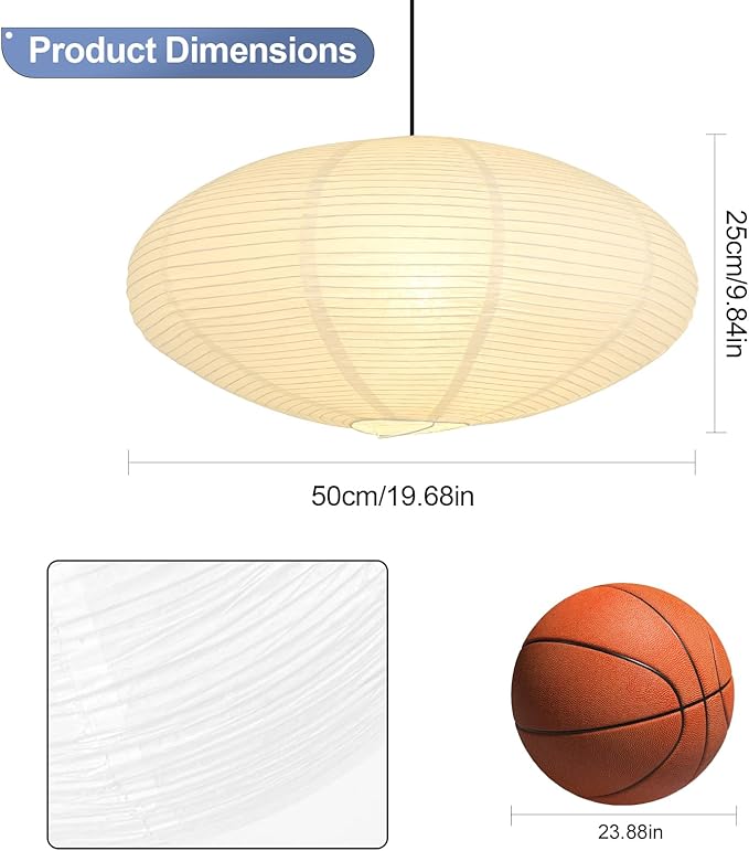 White Oval Paper Lantern Lampshade set of 2, 20"x10'' Paper Lanterns Pendant Light Shade, Chinese Foldable Design for Living Room, Bedroom, Ceiling Lampshade Party Decor