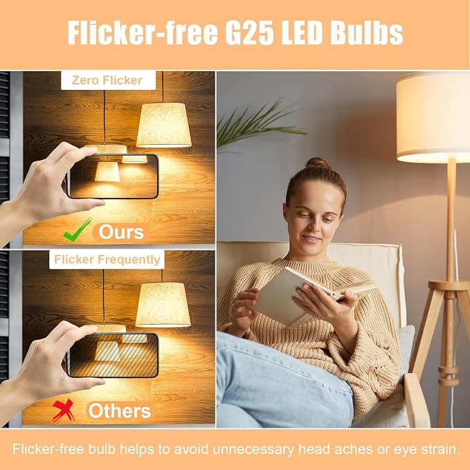 20 Pack G25 LED Vanity Barthroom Light Bulb 60W Equivalent 2700K Warm White | E26 LED Light Bulbs, CRI85+ Eye-Friendly, Type G Round Light Bulb for Makeup Mirror, 120V, 5W, 500LM No-flicker, Non-Dimmable