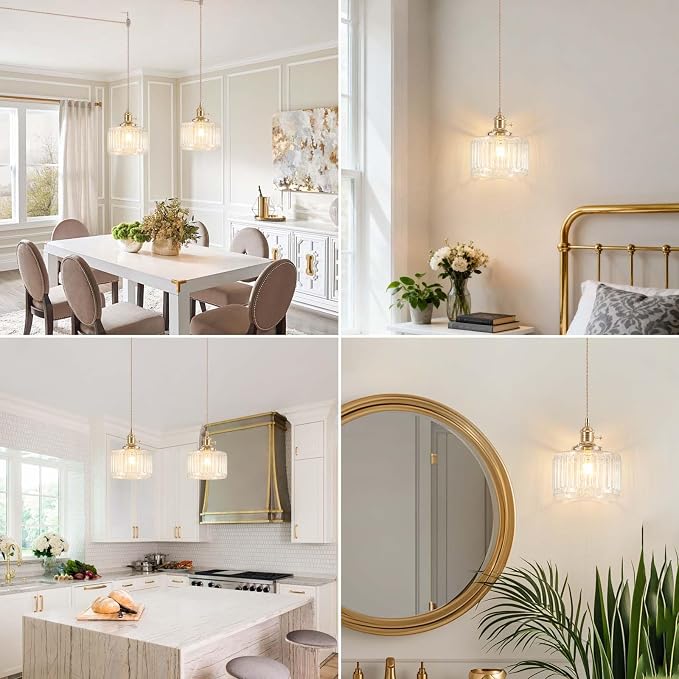 Pendant Light Fixtures,Plug in Hanging Light Fixture 6.6in Glass Pendant Light,E26 Pendant Lighting for Kitchen Island, Bedroom, Dining Room, Living Room