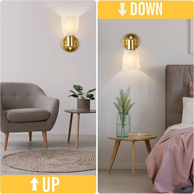 EJIAXIN Wall Sconces Set of 2, Gold Vanity Lights for Bathroom, Modern Wall Light Fixtures with Rotary Switch, Wall Mount Light with Frosted Glass, Farmhouse Lamp for Bedroom Living Room