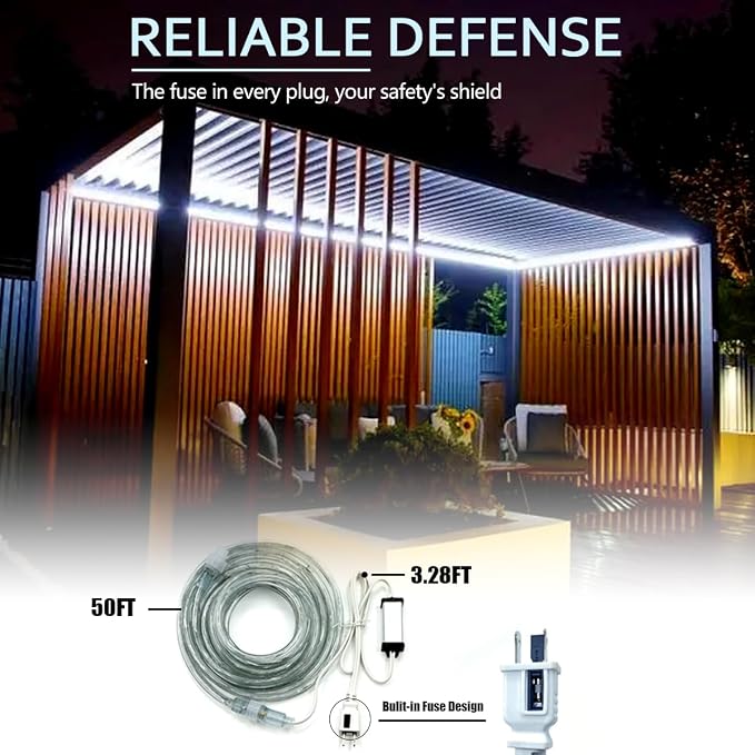 50FT Waterproof LED Rope Lights Outdoor - 450 LED Bright White Connectable, Flexible Tube Lighting for Pool, Patio, Garden, Bedroom & Christmas Party Decor